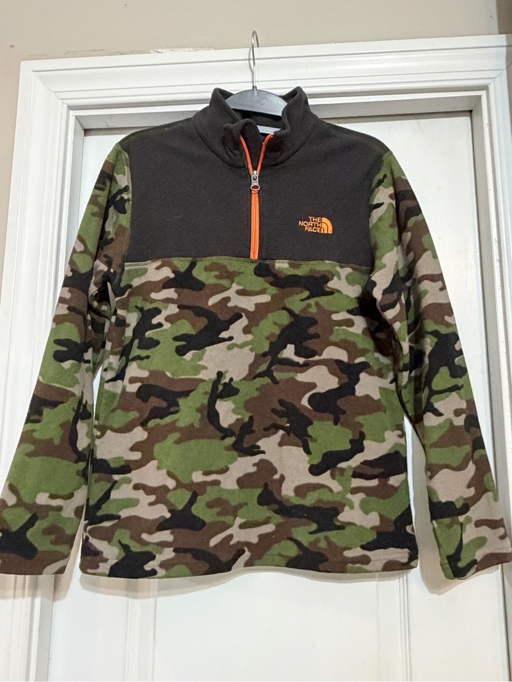 The North Face Kids Camo Fleece Pullover with Orange Zip